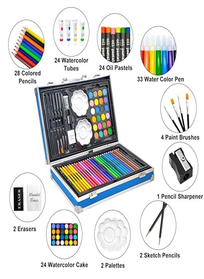 في جراسب مجموعة أدوات الرسم والتلوين الفضائية من VGRASSP، 145 قطعة، لعبة فنية للأطفال - مجموعة أدوات مدرسية محمولة تتضمن ألوان باستيل زيتية، وألوان مائية، وأقلام تلوين، وأقلام رسم، ومستلزمات حرفية - Image 4